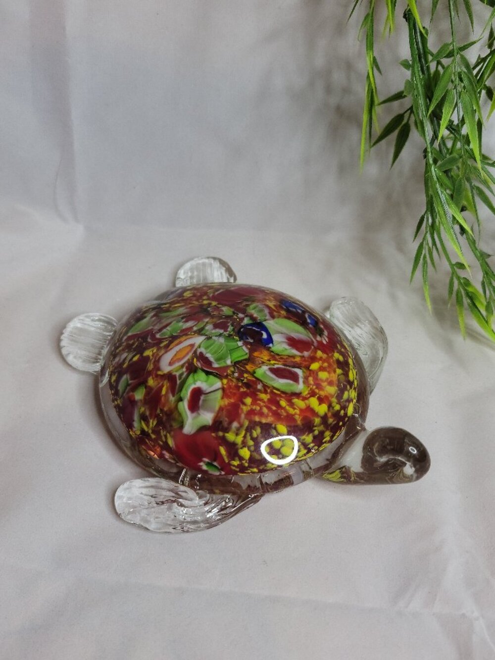 Beautiful Hand Blown Millefiori Confetti and Clear Art Glass Sea Turtle Figurine